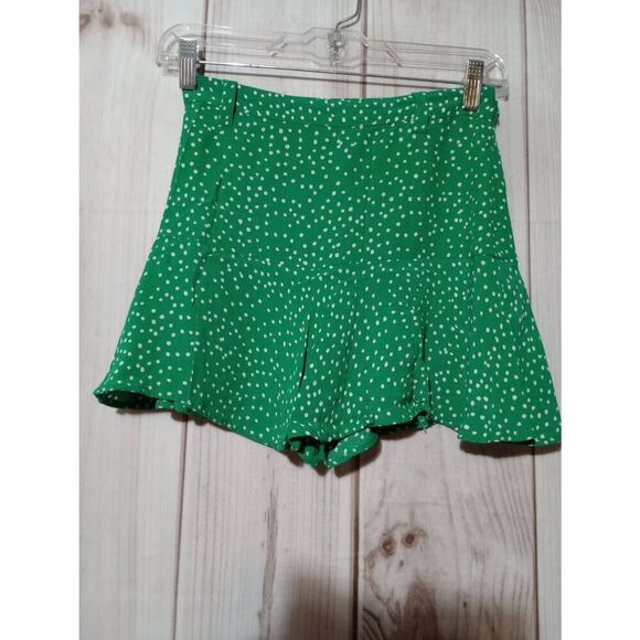 Zara Skort Ladies Extra‎ Small Green White Polka Dot Mini Side Zipper - Picture 1 of 7